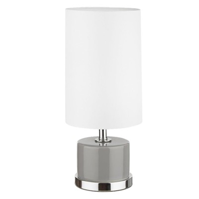 Lampe de table en céramique base grise avec abat-jour blanc