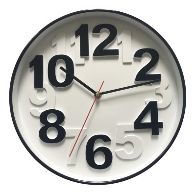 Wall Clock - Black & White Numbers - 12''