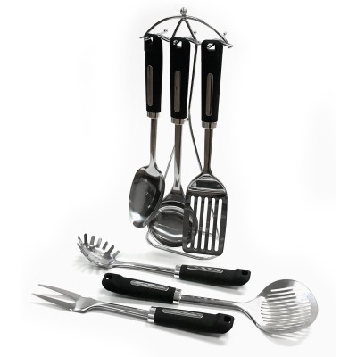Ensemble de 7 ustensiles de cuisine en acier inoxydable avec support