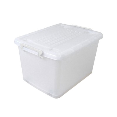 Bac de rangement transparent avec poignées de verrouillage et roulettes 55 L