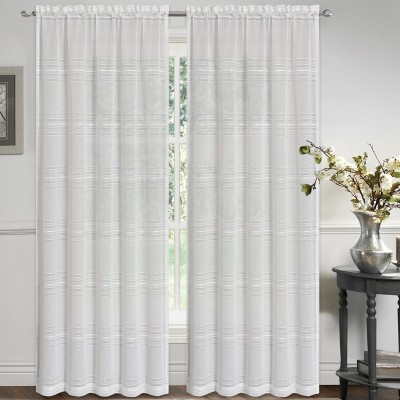 Set of 2 - Sara white textured sheer pole top panels 52x84