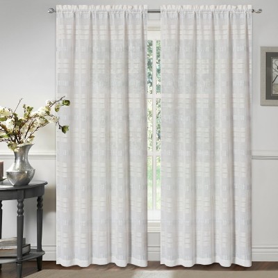 Set of 2 - Savannah white embroidered pole top panels 52x84