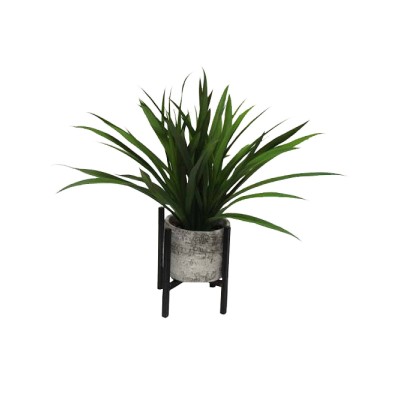 Grass Plant in Cement Pot with Metal Stand