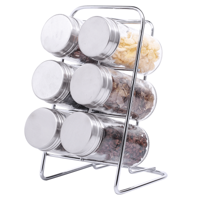 Lot de 6 bocaux à épices avec étagère