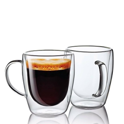 A Set of 2 Double Wall Glass Mugs