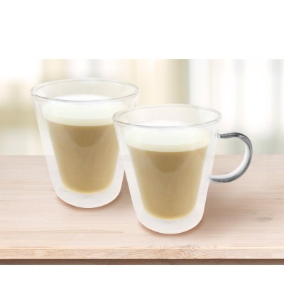A Set of 2 Double Wall V shaped Glass Mugs