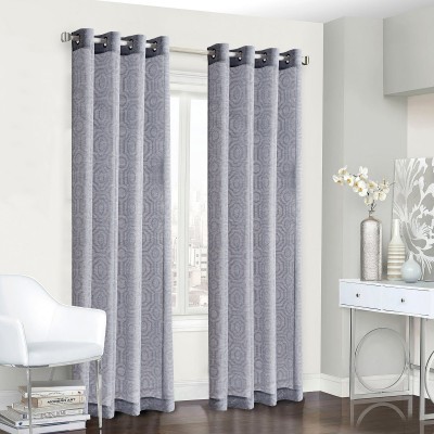Vienna - Set of 2 Grey Jacquard Faux Linen Grommet Top Panels