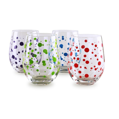 Color Polka Dot Stemless Wine Glass 