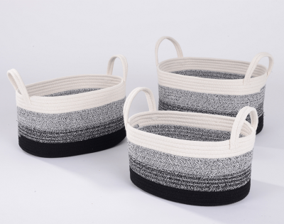 Cotton Rope Basket | Oval - White/Black/Grey