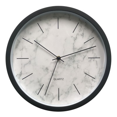 Wall Clock - White Marble & Black - 12''