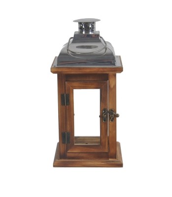 Wood Lantern with Stainless Steel Top