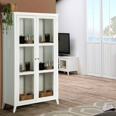 Isabel - Armoire haute avec 2 portes en verre - blanche