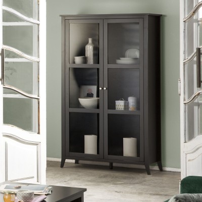 Isabel - Armoire haute avec 2 portes en verre - Noir (ramassage en magasin seulement)