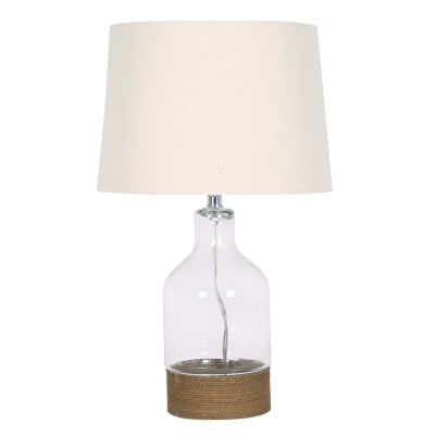 Lampe de table en verre et rotin