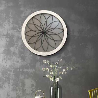 Art mural - Suspension florale ronde en bois et métal