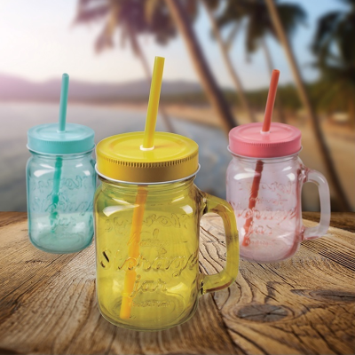 Glass Mug  Jar With Straw