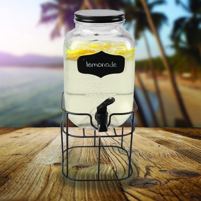 Distributeur de boisson 4 L avec support en métal et étiquette tableau noir