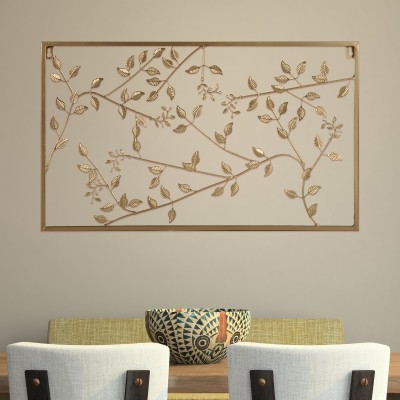 Art mural encadré en métal  | Feuilles dorées et texturées