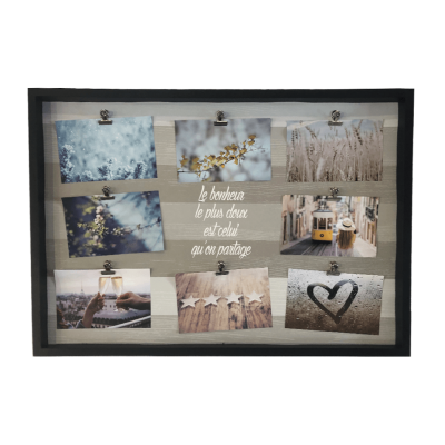 Cadre pour 8 photos avec pinces | Bonheur 