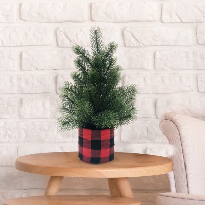 Sapin de Noël dans un pot en tissu écossais
