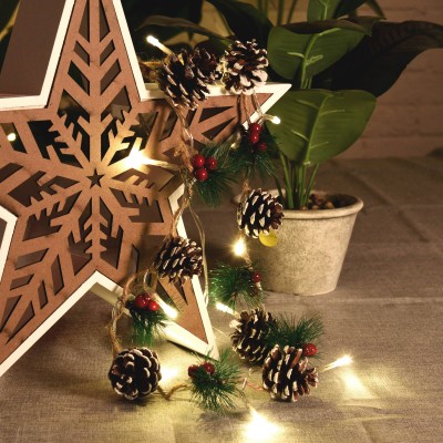 Pine Cone with Red Berry Garland Led Lights