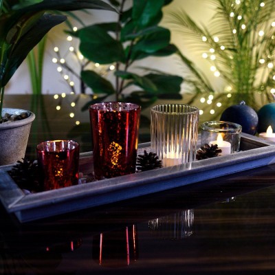  Assiette en Bois avec Quatre Supports en Verre