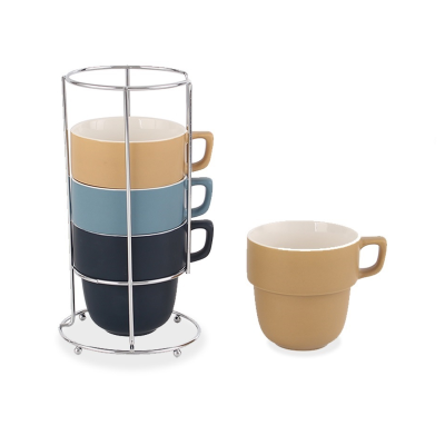 Mugs With Metal Stand - Set of 4