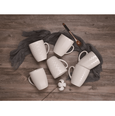 Set of 4 White Embossed New Bone Mugs