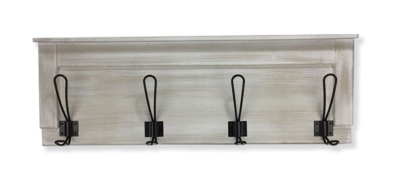 Coat Rack 4 Hook White Wash Wood 60x20.5x7.5