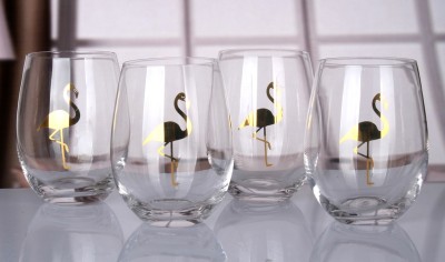 Gold Flamingo Stemless Glasses - Set of 4