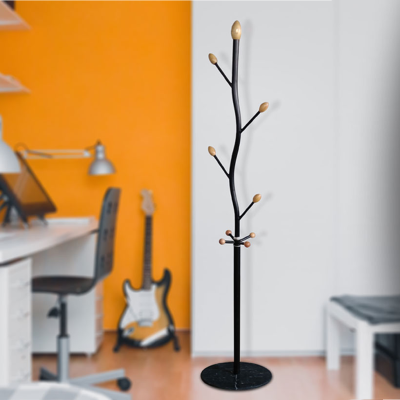 Metal Coat Rack With Black Pole And Marble Base 37x37x175 Cm