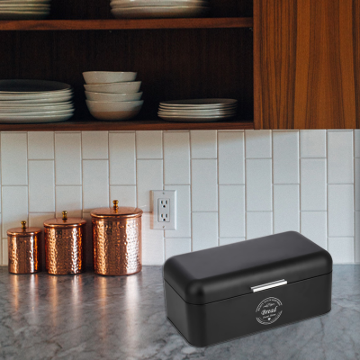 Black Metal Bread Box With silk Painting