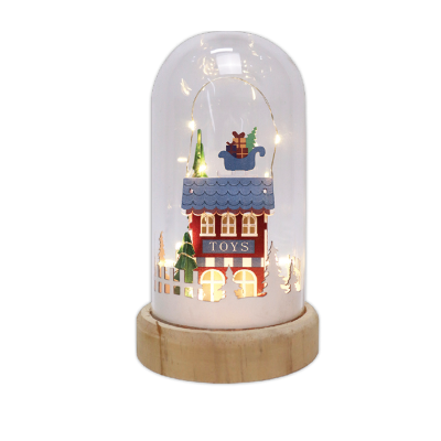 Xmas Lighted Toy House Scene Glass Dome-11.5x20cm