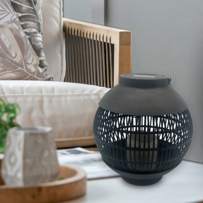 Solar Lantern Dark Wood And Black 22x22x23in