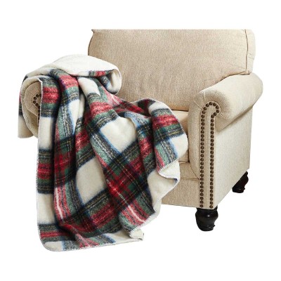 Plaid 50x60 Stewart WhIte Plaid Mohair Rev Sherpa