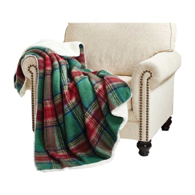 Plaid 50x60 Vert Faux Mohair Rev Sherpa