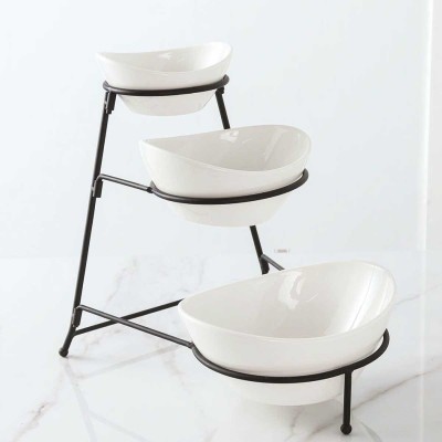 A La Cuisine - 3-tier Ceramic Bowls With Metal Rack