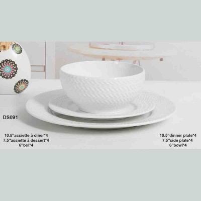 LAUREN TAYLOR- Service de table 12PCS blanc gaufré