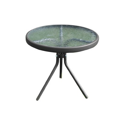  Table d'appoint ronde en acier noir avec verre trempé