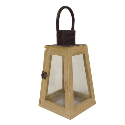 Lanterne en bois avec dessus en acier inoxydable noir