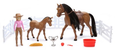 Valley Ranch - Ens. famille de chevaux avec figurine articulée