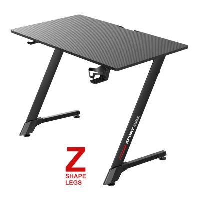 Table de jeu pour ordinateur, pieds en forme de Z, noir avec crochet pour casque