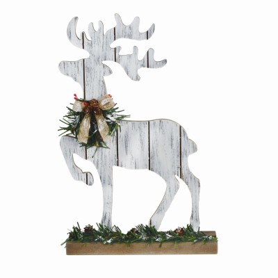 Cerf cabré en bois sur base