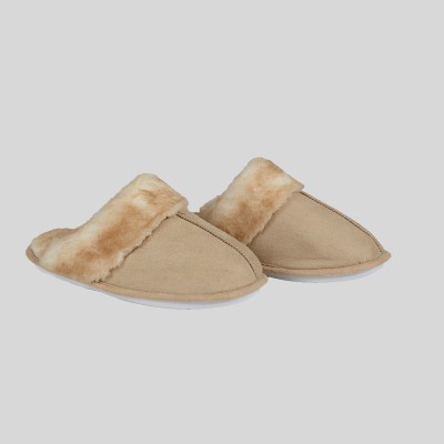 slip on slipper with suede upper sherpa lining and memory foam 