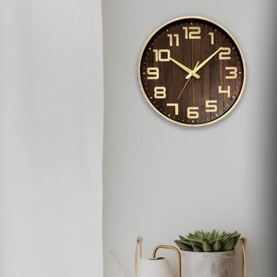 Horloge murale vintage | 16" aspect bois champagne