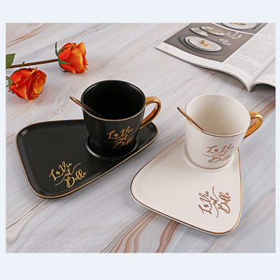 Mug Gift Set with plate and Spoon Foil Gold