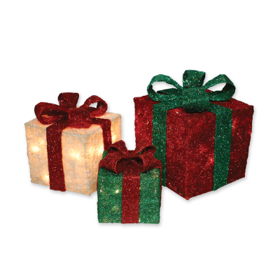 Boîte cadeau LED en métal 7/9/11,5 pouces S/3 B/o