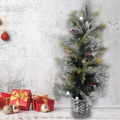 Pine Tree Snowy Fiber Optic W/decoration