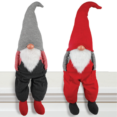 Fabric Sitting Gnome Santa With Overalls