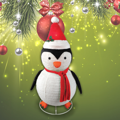 Penguin Pop Up Sculpture With Hat And Red Scarf